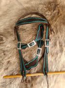 Headstall and Spur Straps Turqouise Print